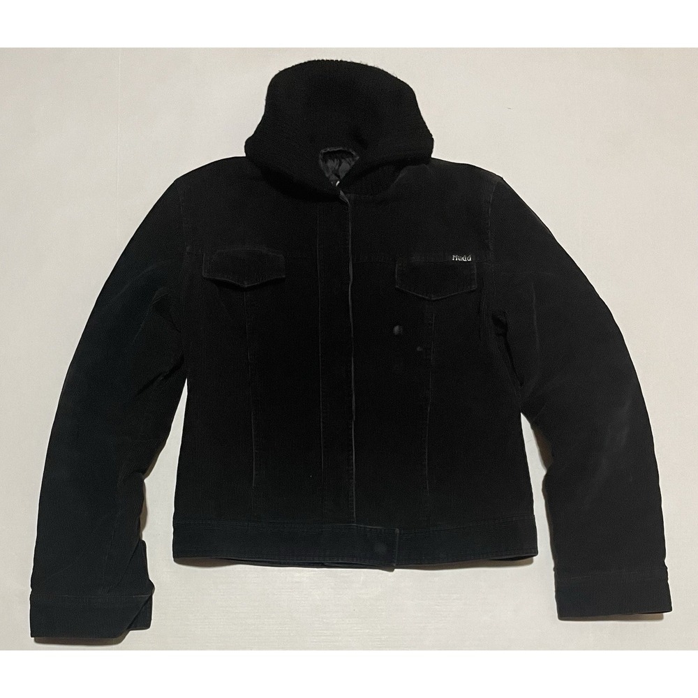 Vintage Y2K Mudd Womens Jacket Size Medium Mock Neck Corduroy Black